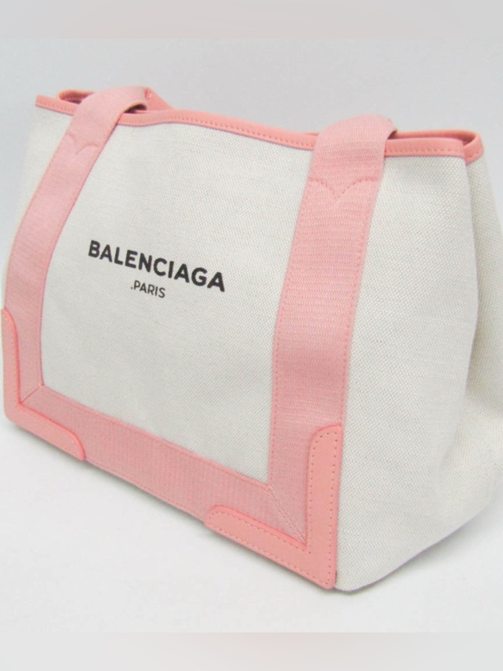 Balenciaga Women's Small Navy Cabas Tote Bag in Pink/ Off White NWT - Picture 3 of 14